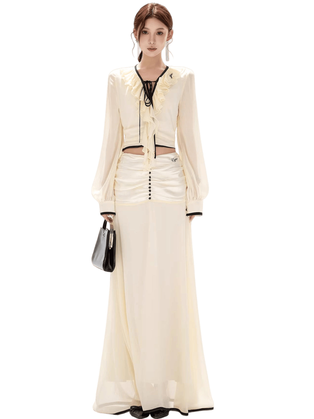 Chiffon Blouse &amp; High-Waist Maxi Skirt Set