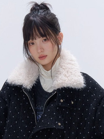 Fur Collar Polka Dot Quilted Jacket