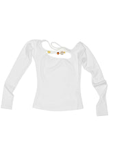 One-Shoulder Beaded Strappy Solid Color T-Shirt - CHINASQUAD