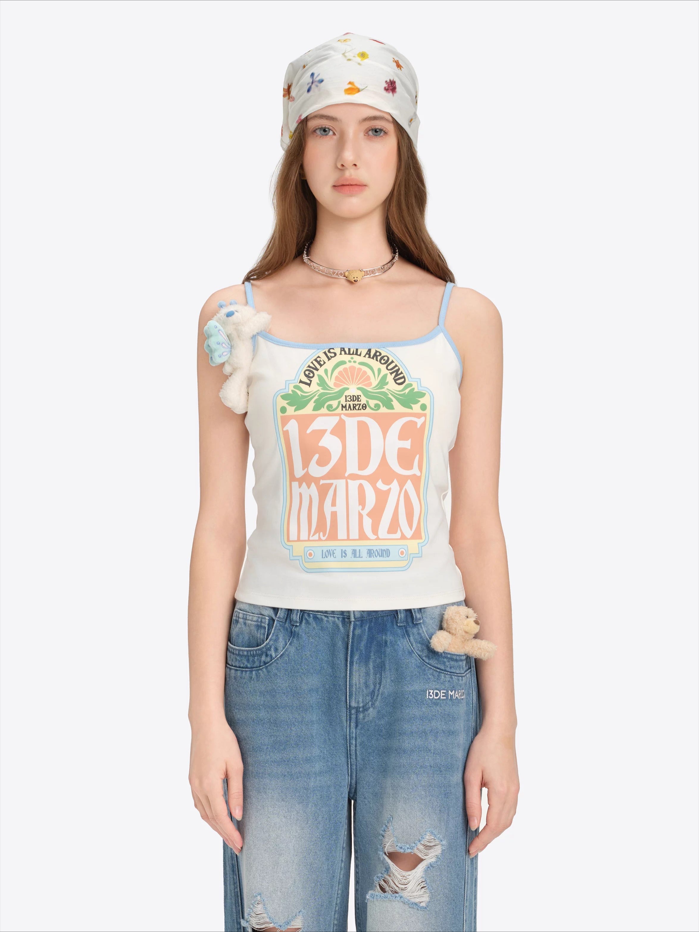 Butterfly Bear Print Cropped Camisole