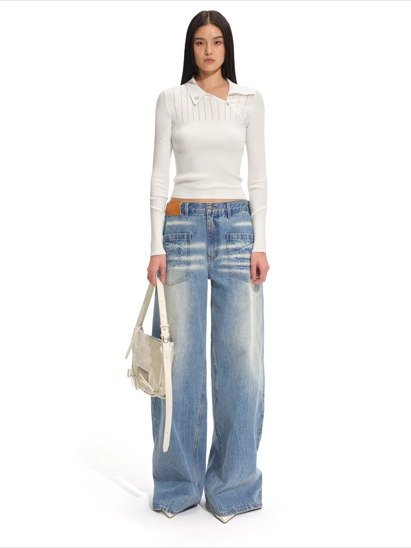 Low-Rise Wide-Leg Denim Pants