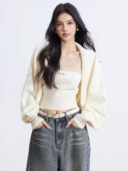 Contrast Batwing Knit 2-Piece Set