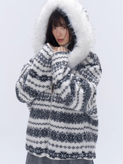 Detachable Faux Fur Collar Hooded Jacket