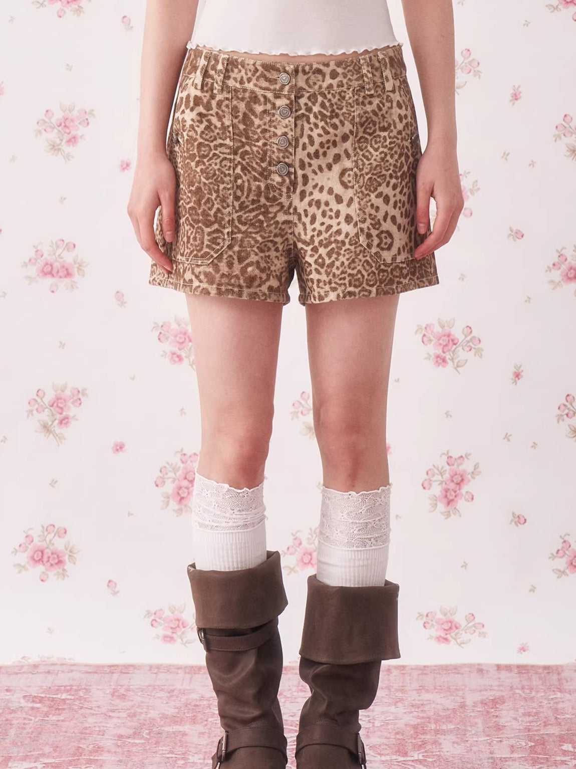 Vintage Leopard Low-Rise Denim Shorts