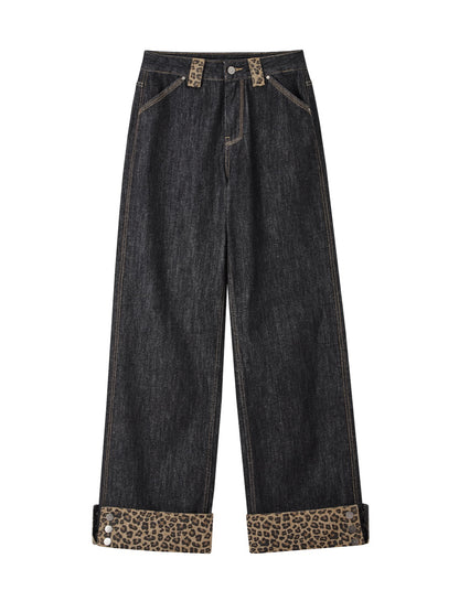 Leopard Cuff Casual Jeans