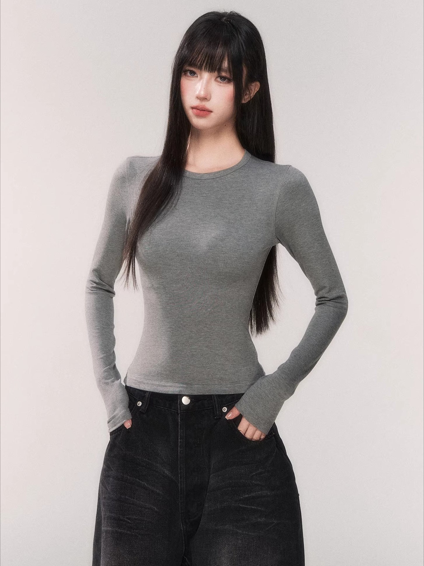 Waist-Cinching Long-Sleeve Crewneck Base Tee
