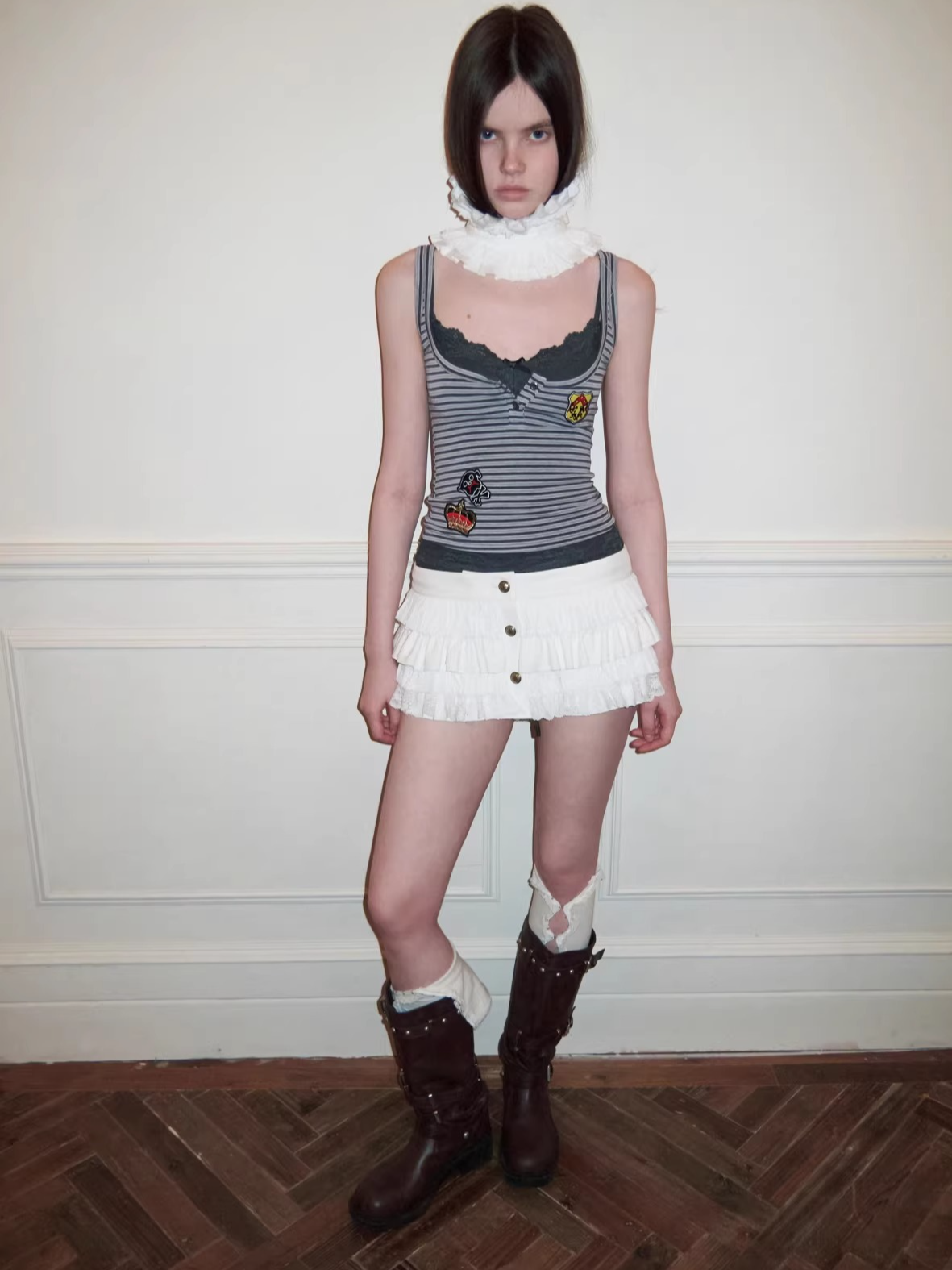 Layered Lace Patch Slim Knit Tank