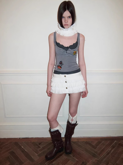 Layered Lace Patch Slim Knit Tank