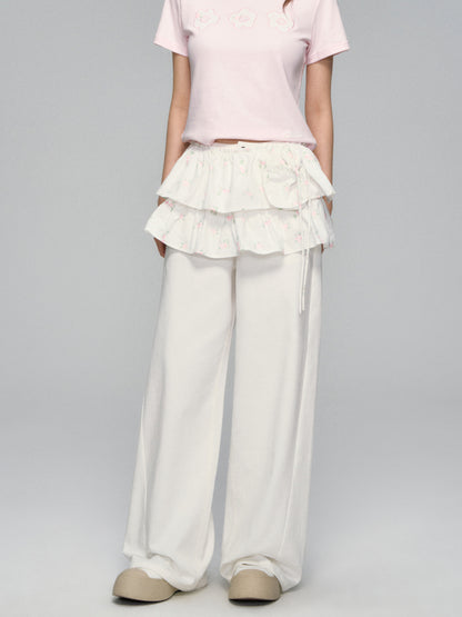 Floral Drawstring Pocket Multi-Layered Cake Skirt