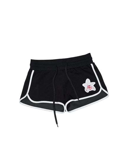 Flower Embroidered Rhinestone Sports Shorts