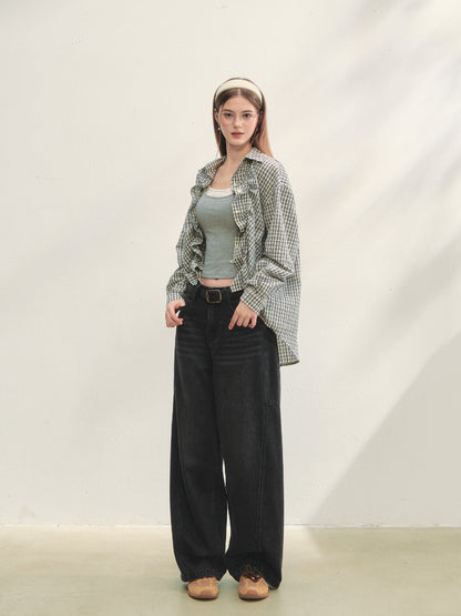 Checked Panel Tie-Waist Jeans - CHINASQUAD