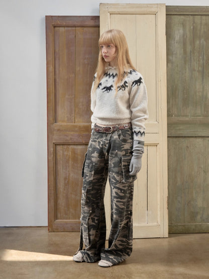 Fair Isle Pony Jacquard Chunky Knit Sweater