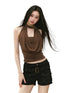 Chain Swing-neck Halter Neckline-gathered Waist Tank Top - CHINASQUAD
