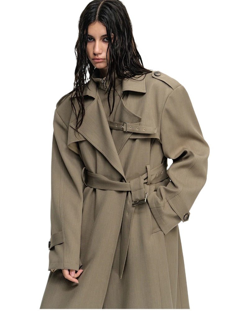 Padded Shoulder Trench Coat