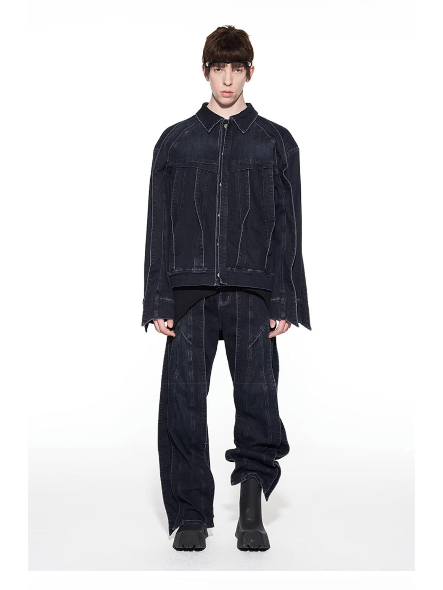 3D Cut Washed Denim Relaxed Jeans