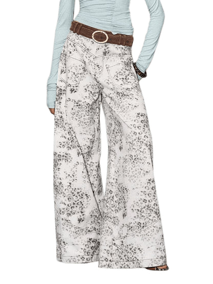Vintage Leopard-Print Cotton Wide-Leg Jeans
