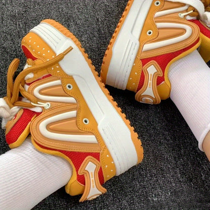 Orange Burger Embroidered Lettering Low-Top Skate Sneakers