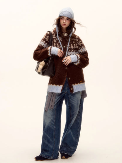 Wool Blend Fair Isle Button-Up Cardigan