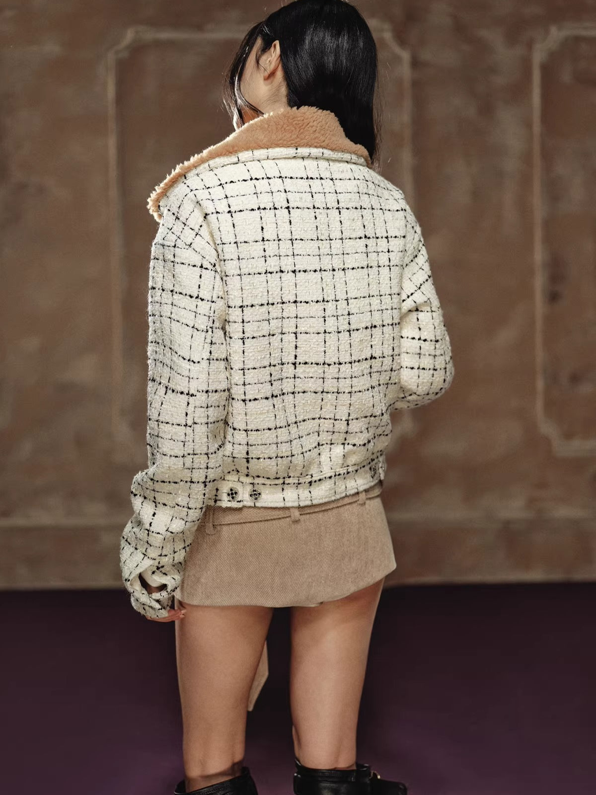 Faux Shearling Collar Wool-Blend Padded Jacket