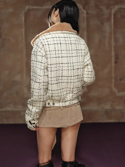 Faux Shearling Collar Wool-Blend Padded Jacket