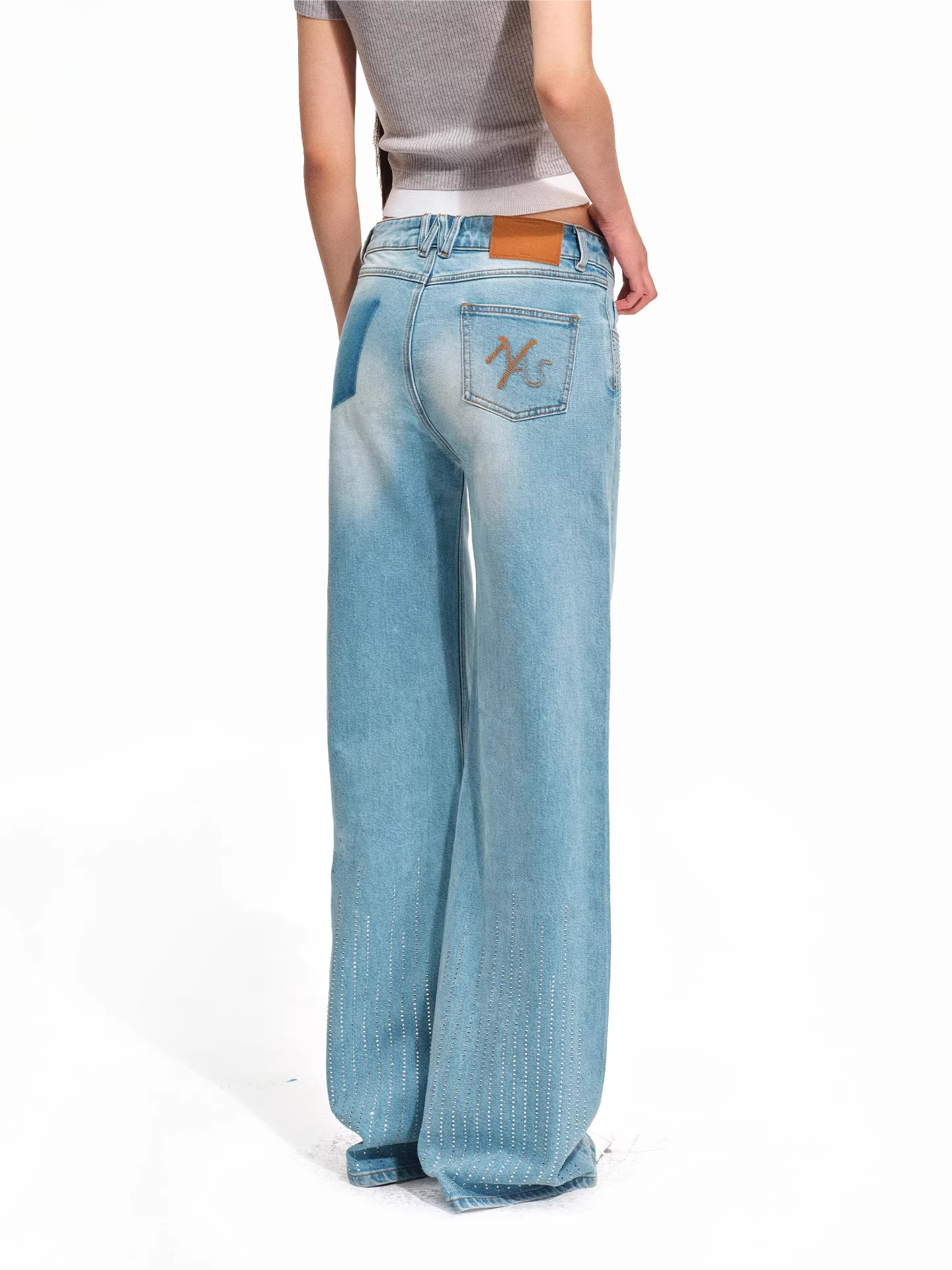 Low-Rise Straight-Leg Washed Denim Jeans