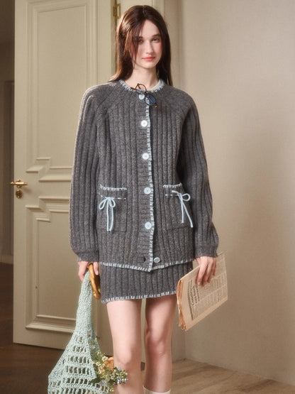 Latitude 69° Wool Contrast Trim Knit Sweater Set