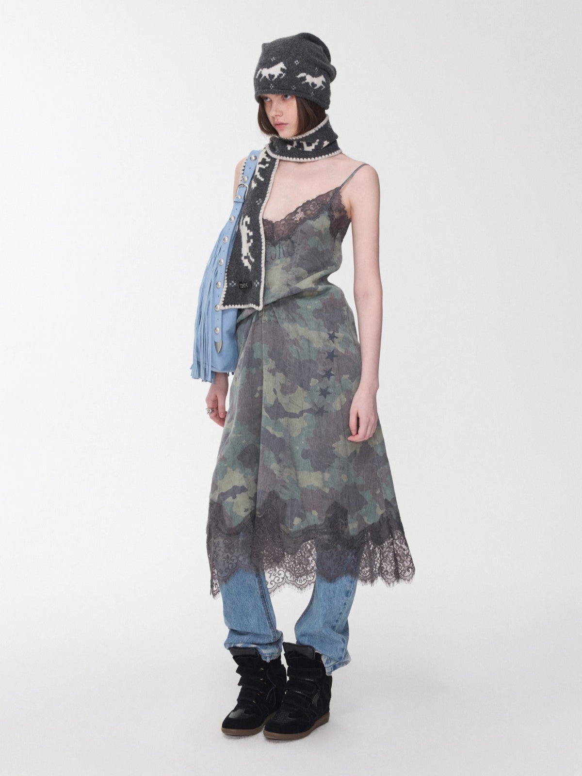 Fair Isle Pony Jacquard Knit Scarf