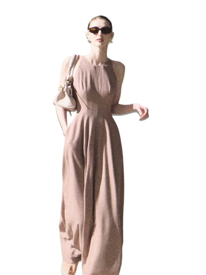 Golden Thread Linen-Blend Sleeveless A-Line Maxi Dress