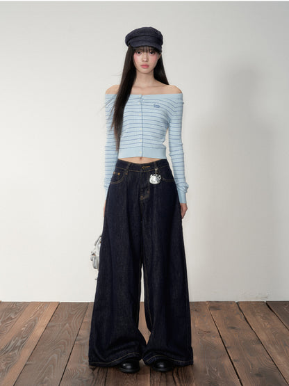 Striped Knit One-Shoulder Top - CHINASQUAD