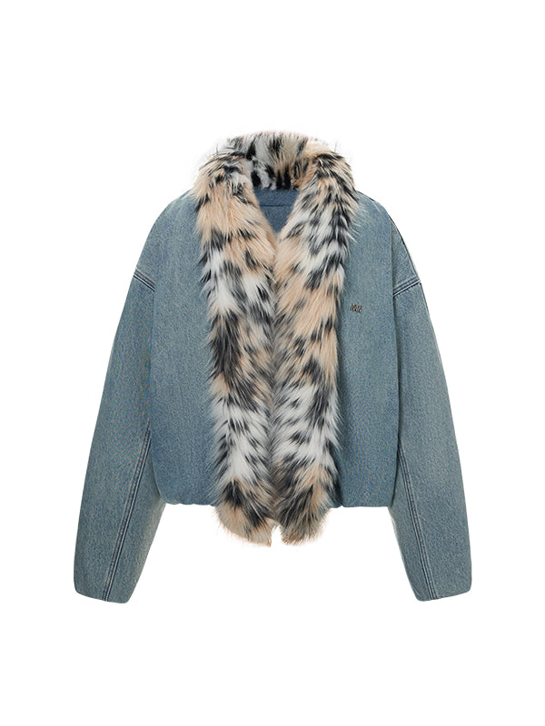 Denim jacket leopard collar hotsell