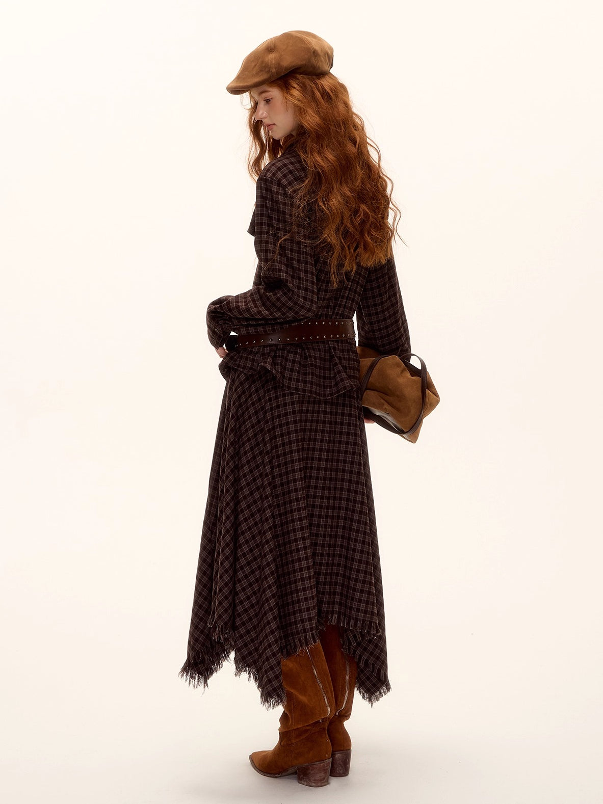 Vintage Plaid Beaded Tie-Scarf Shirt