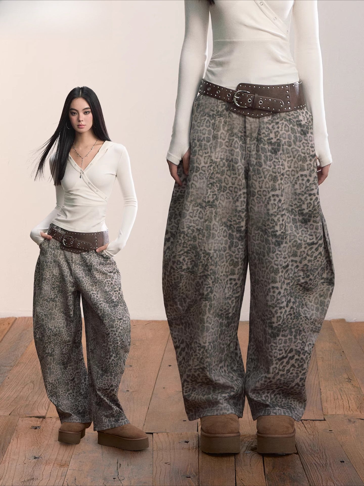 Leopard Print Relaxed Denim Jeans