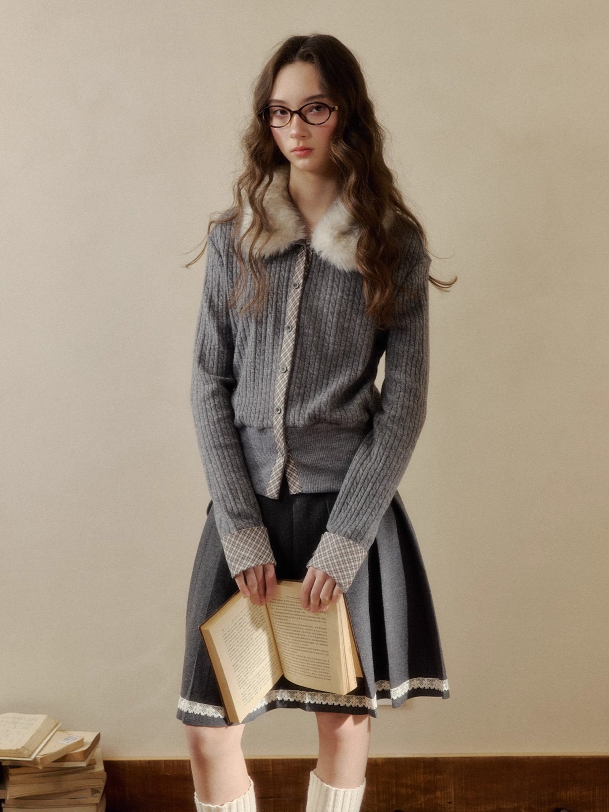 Vintage Check Contrast Knit Sweater