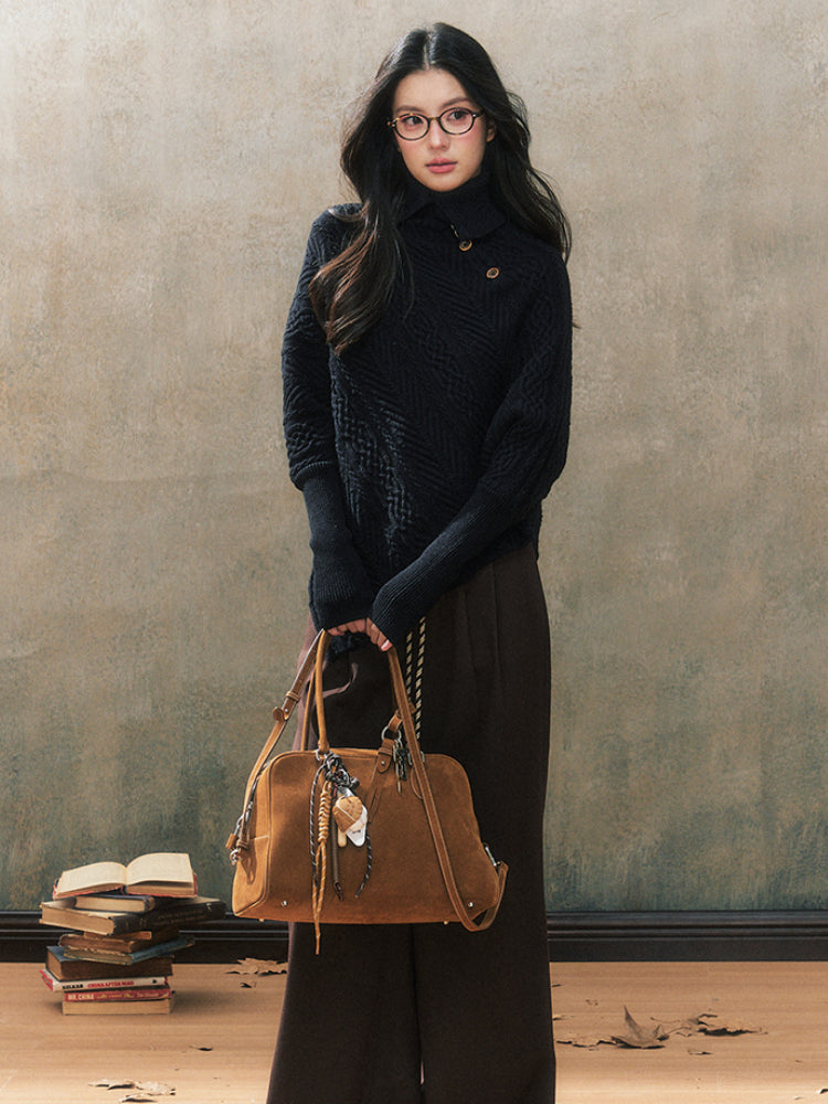 Two-Tone Round Neck Vintage Knit Sweater