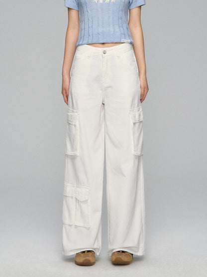 Flap-Back Pocket Utility Wide-Leg Jeans