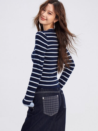Contrast Striped Wool-Blend Knit Turtleneck