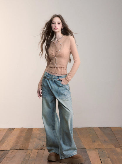 Fake Two-Piece Double-Layer Slim Knit Top