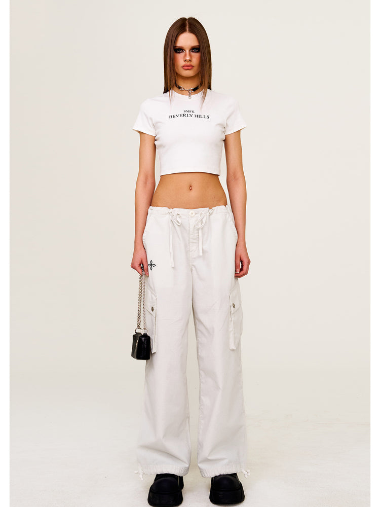 Drawstring - Adjustable Wide - Leg Utility Pants