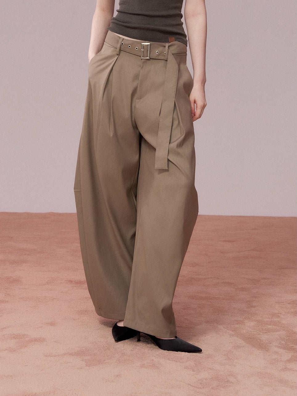 Tailored Drape Wide-Leg Suit Trousers