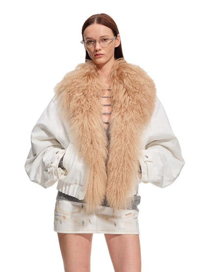 Polar Shearling Collar Denim Down Jacket