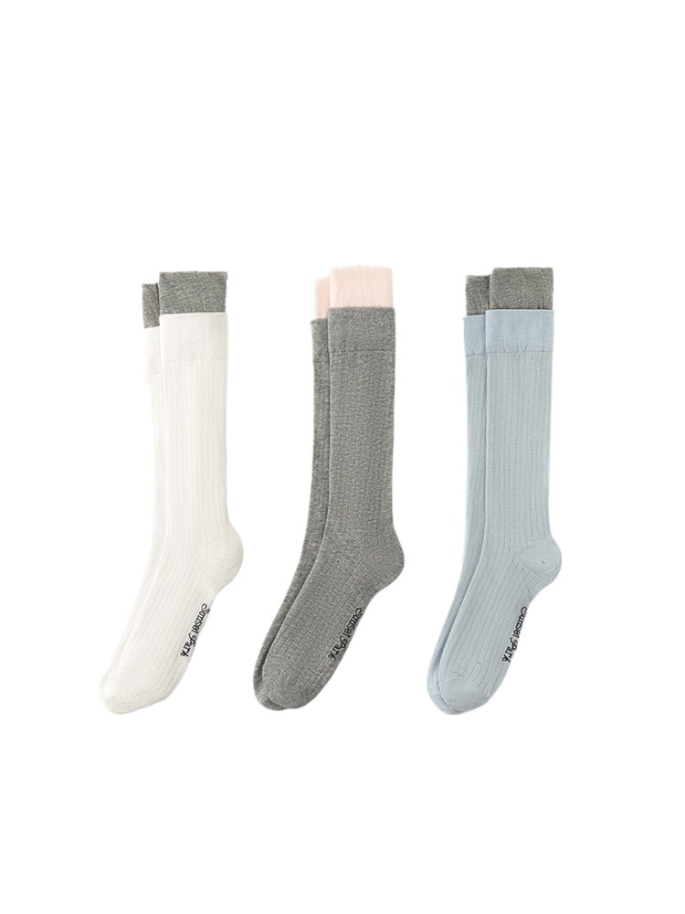 Color Block Miu Style Mid-Calf Socks