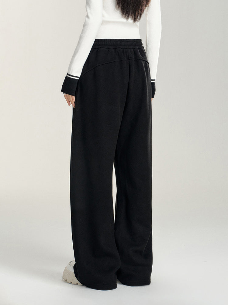 Pleated Fleece-Lined Wide-Leg Pants