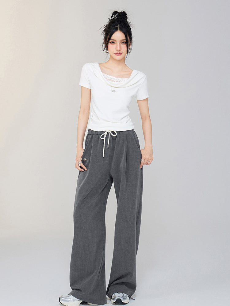 One-shoulder Lace T-shirt