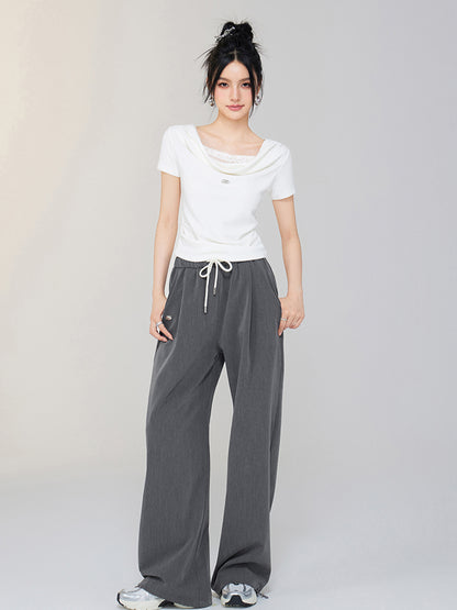 One-shoulder Lace T-shirt