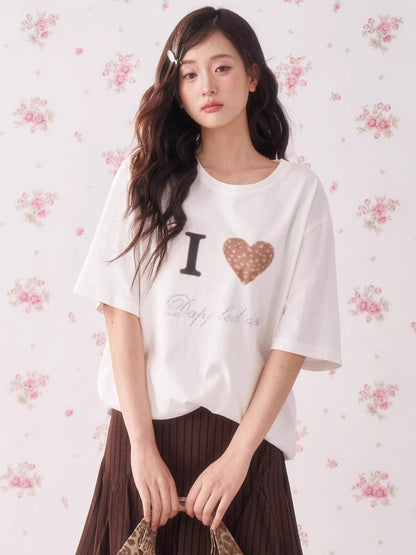 Rhinestone Deer Heart Relaxed Fit T-Shirt