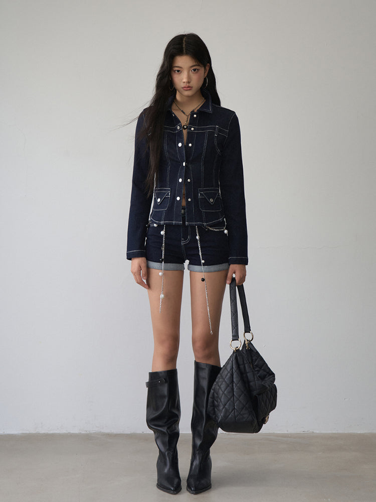 Straight-leg Cuffed Denim Shorts - CHINASQUAD
