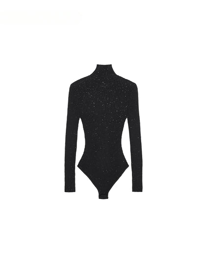 Black High Neck Knitted Bodysuit