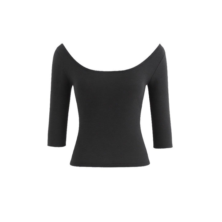 Lyocell Open-Back Fitted Mid-Sleeve T-Shirt