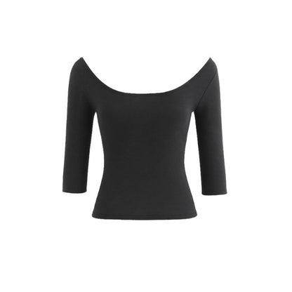 Lyocell Open-Back Fitted Mid-Sleeve T-Shirt