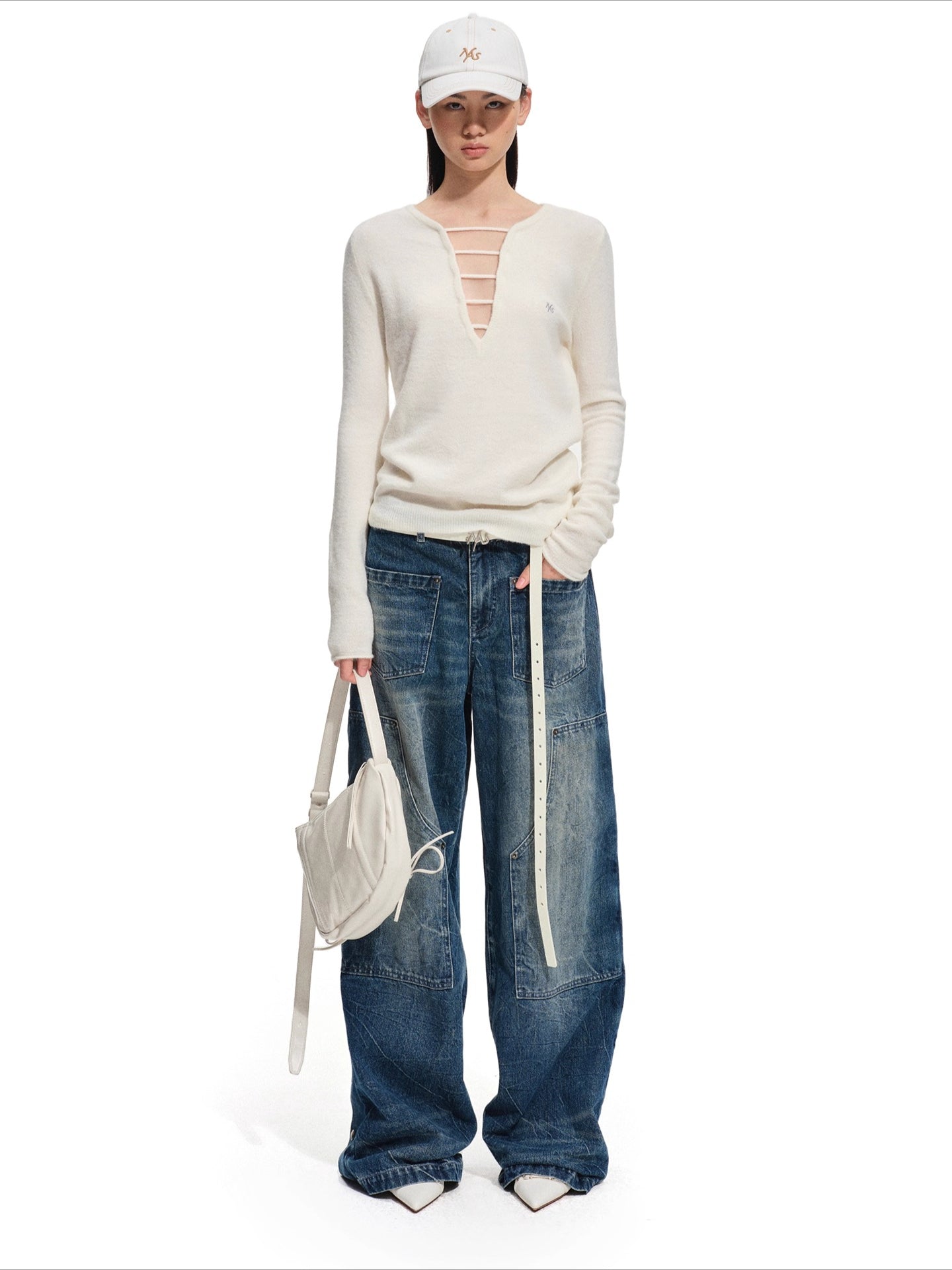 Wide-Leg Vintage Wash Denim Pants